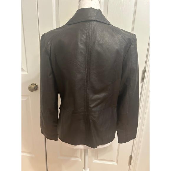 Vintage Kim Roger's Small chocolate brown leather Jacket coat blazer one button - Picture 3 of 9